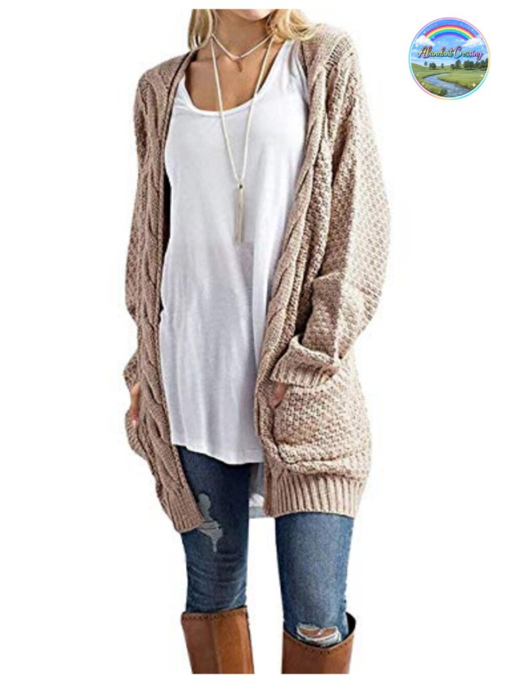 Womens Long Sleeve Cable Knit Cardigan Sweater Open Front with Pockets
